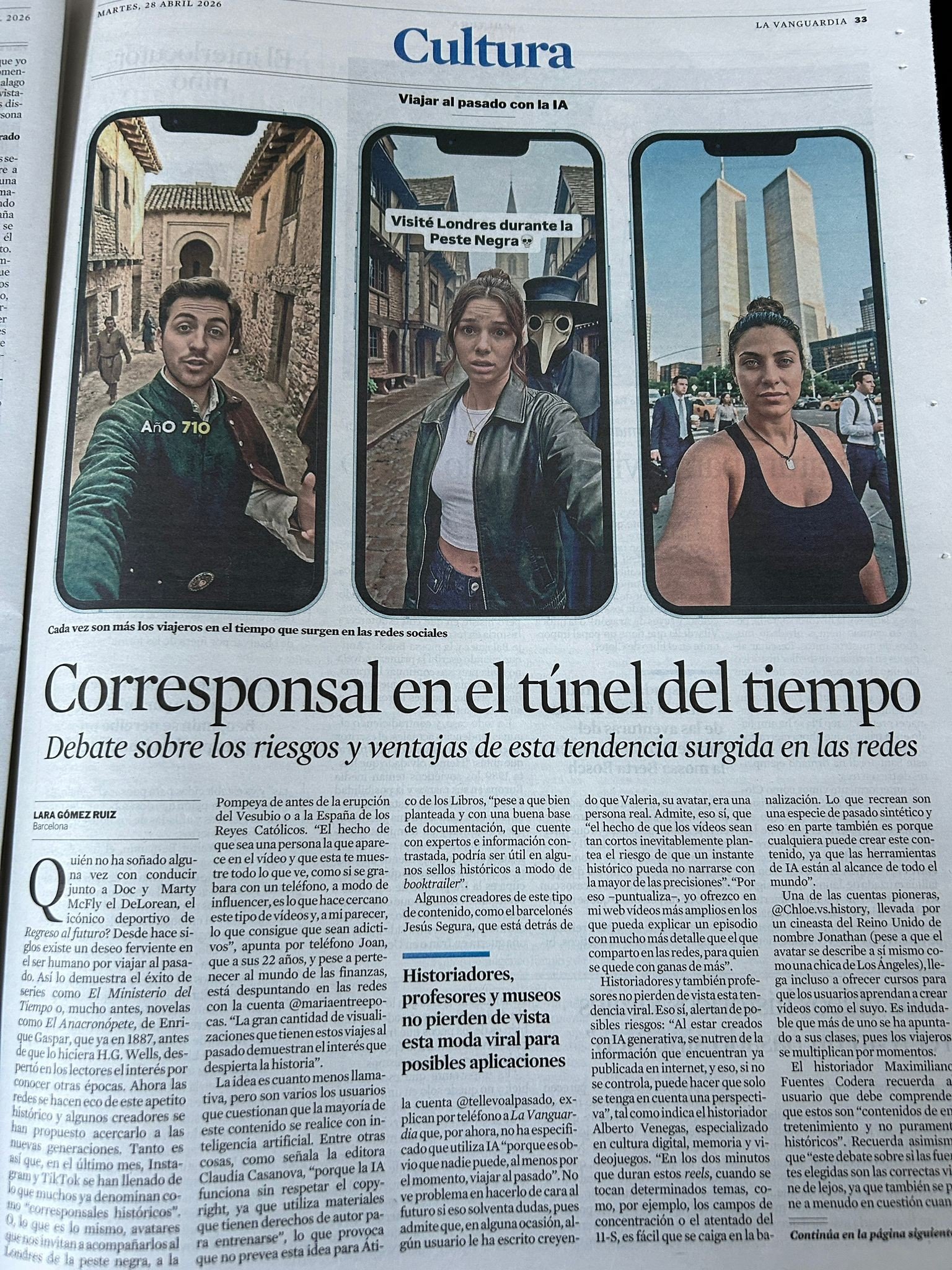 Artículo de La Vanguardia: Corresponsal en el túnel del tiempo